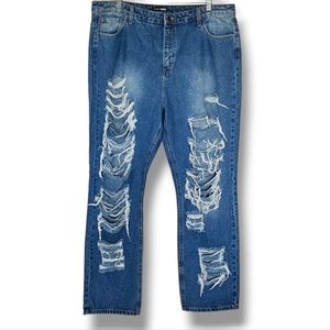 Fashion Nova Destroyed Skinny Jeans Size 14 Medium Wash Structured Cotton
